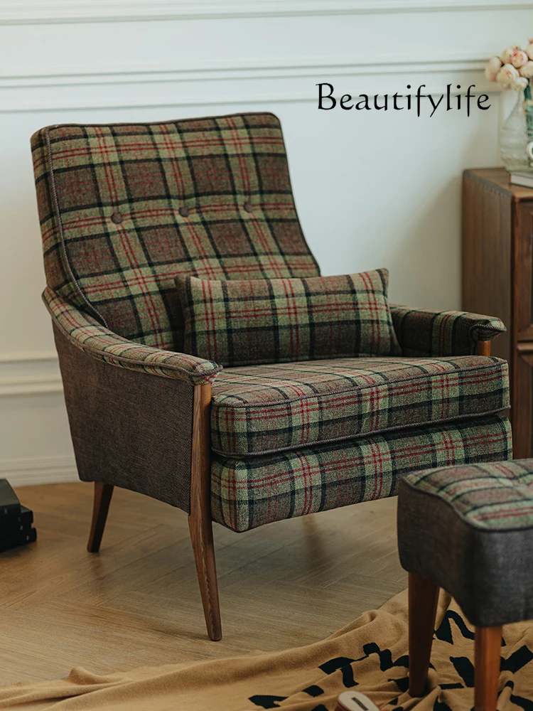 

Leisure chair living room sofa balcony fabric single solid wood American retro designer high sense