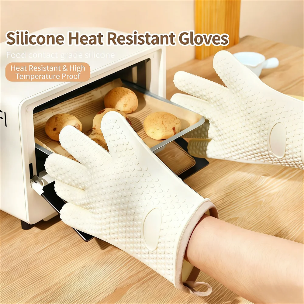 

Anti-scald Thickened Silicone Gloves Heat Resistant Microwave Oven Baking Gloves BBQ Gloves Anti-slip Heat Insulation Mitts