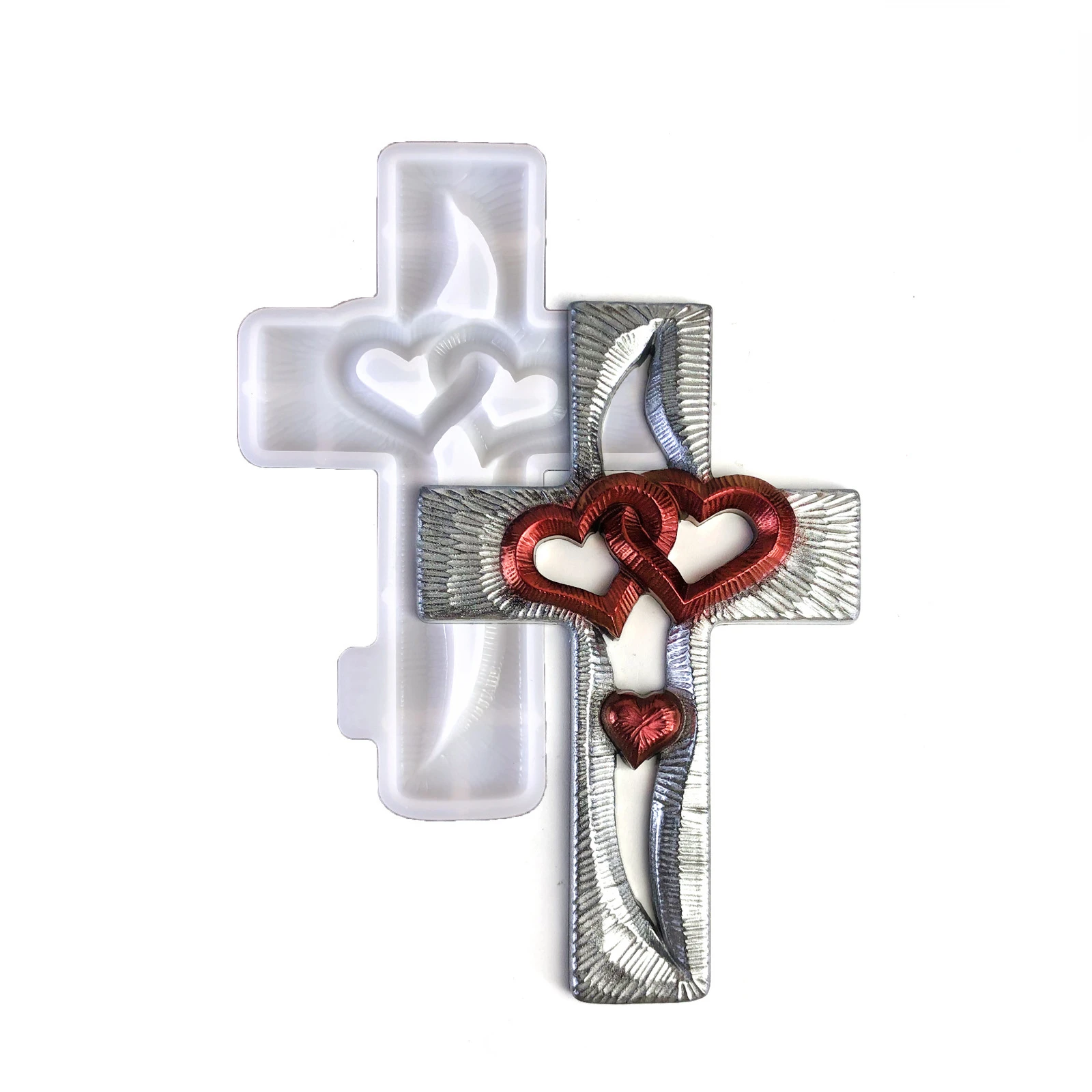 Love Cross Silicone Mold Resin Ornaments Wall Decorations Hollow Valentine\'s Day Love Heart Gypsum Chocolate Soap Candle Molds