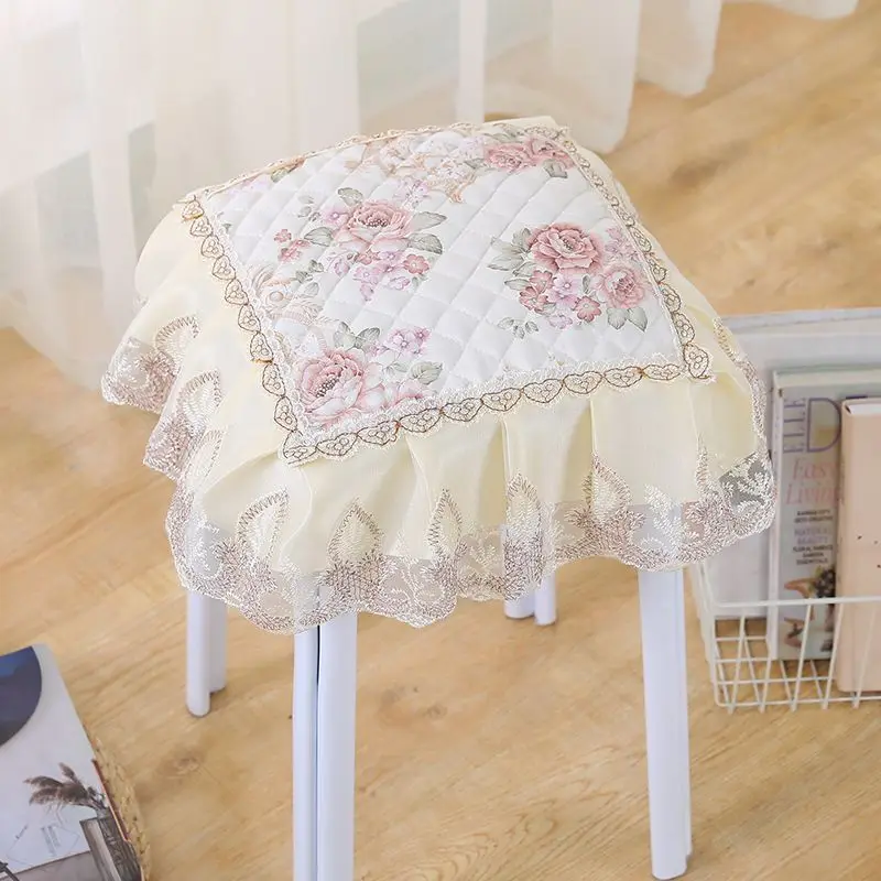 Pastoral Style Square Dining Chair Non-slip Mat Exquisite Lace Edge Home Decoration Stool Cushion Four Seasons Universal Sit Pad