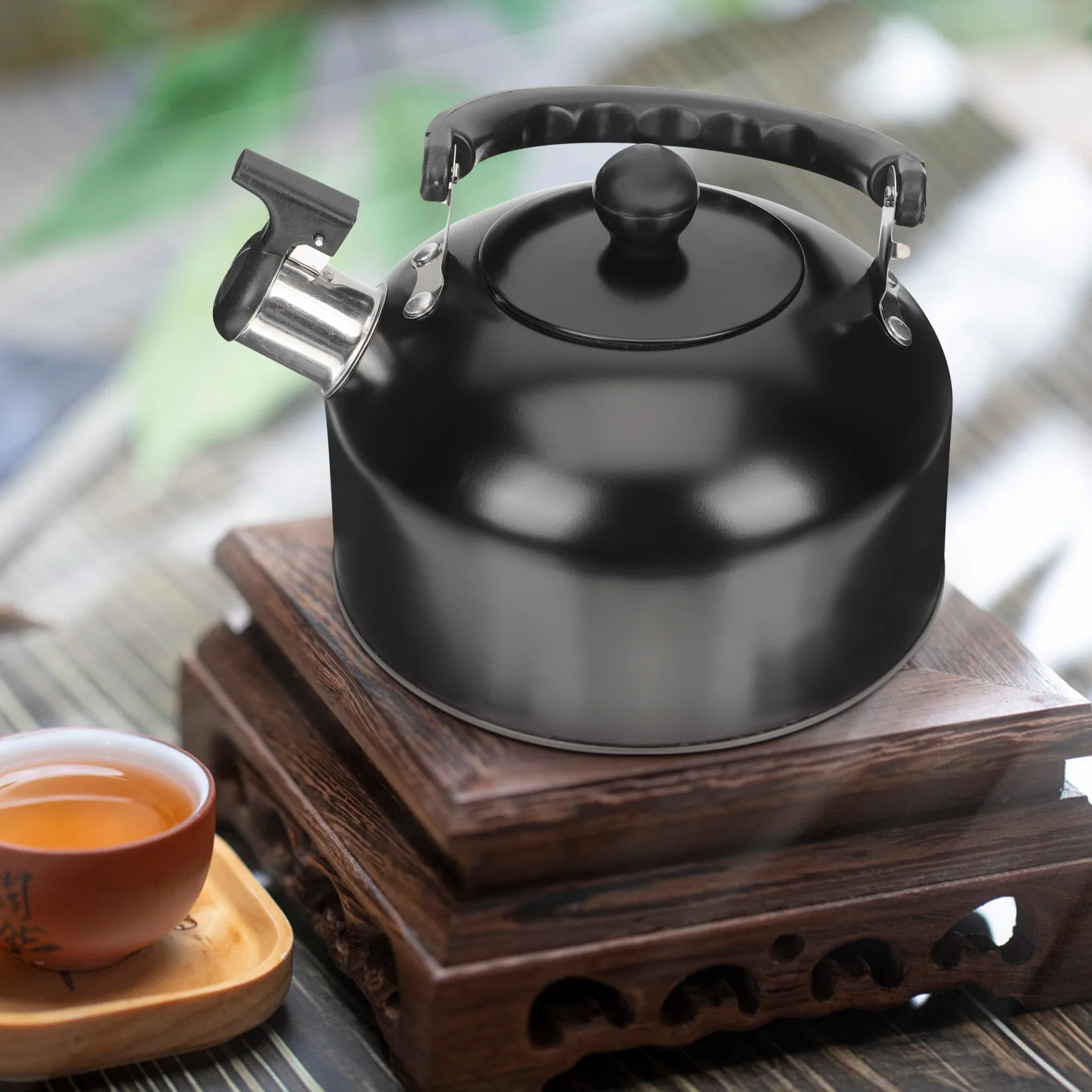 Tea Kettle with Infuser Whistle Whistles Electric Stovetop Teapot Handle Black Travel