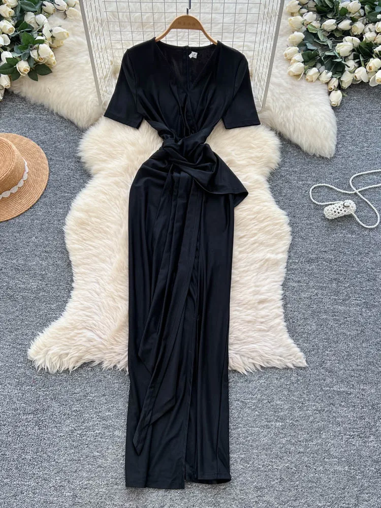 Spódnica damska z wysokim stanem, rozcięciem, wyszczuplająca w talii, letnia, designerska, w kształcie litery A, idealna do pracy i na co dzień.