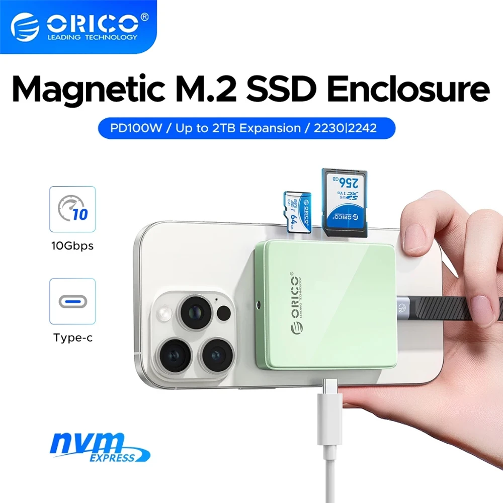 

ORICO SSD Enclosure M.2 Magnetic NVMe enclosure Type-c TF/SD Card Reader PD 100W Hard Disk Box for 2230 2242 ssd for iPhone 17