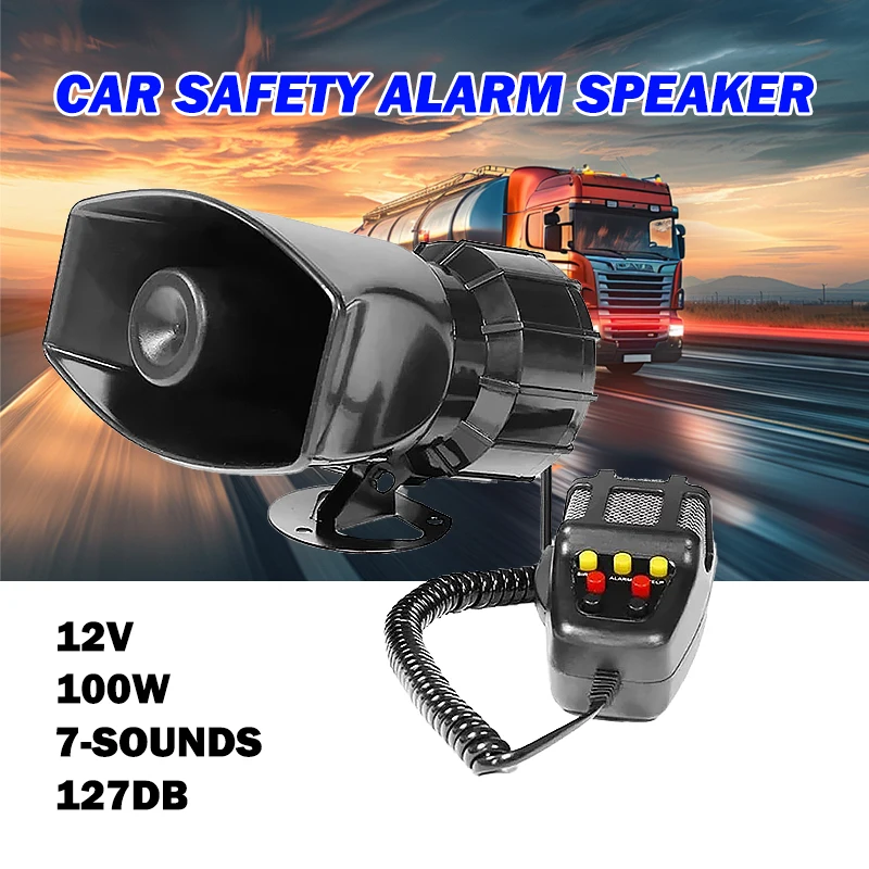 

2026 New Car Alarm Siren Horn 100W PA System 12V Emergency Amplifier with Mic Public Address Speaker Waterproof Universal