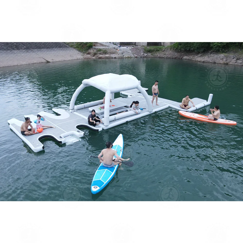 

Outdoor Water Sports Equipment High Drop Stitch Inflatable Floating Tent Platform Island Inflatable Floating Dock for Sales