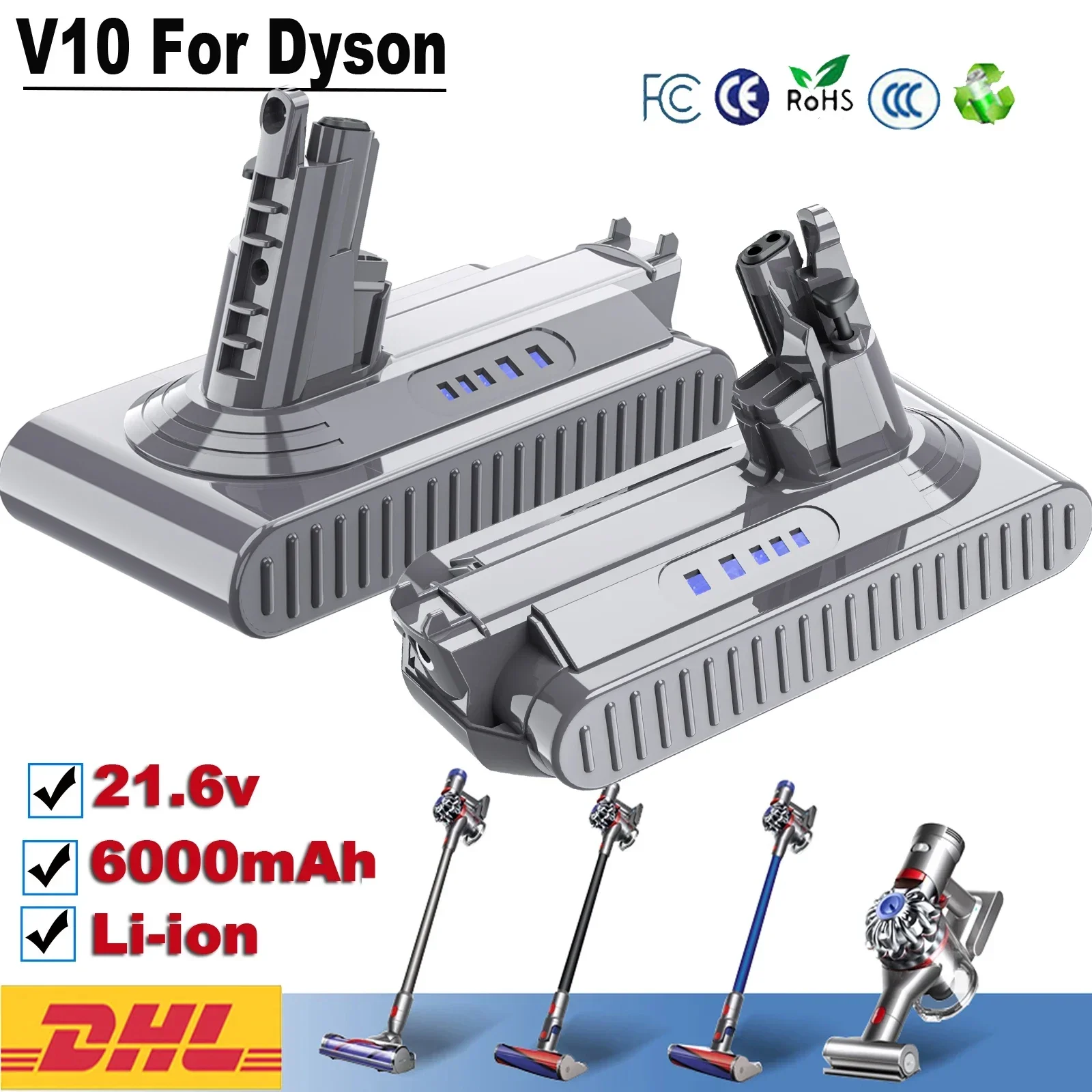 

Аккумулятор 21,6 в для Dyson V6 V7 V8 V10 Series SV12 DC62 SV1 6000 мАч, перезаряжаемая батарея для пылесоса Dyson, запасная батарея