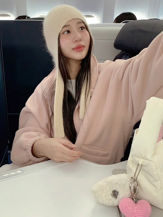 시크한 울트라 뷰티풀 플루 후디 여성용 젊고 다재다능한 심플 디자인 블루 탑 한국 스타일 루즈핏