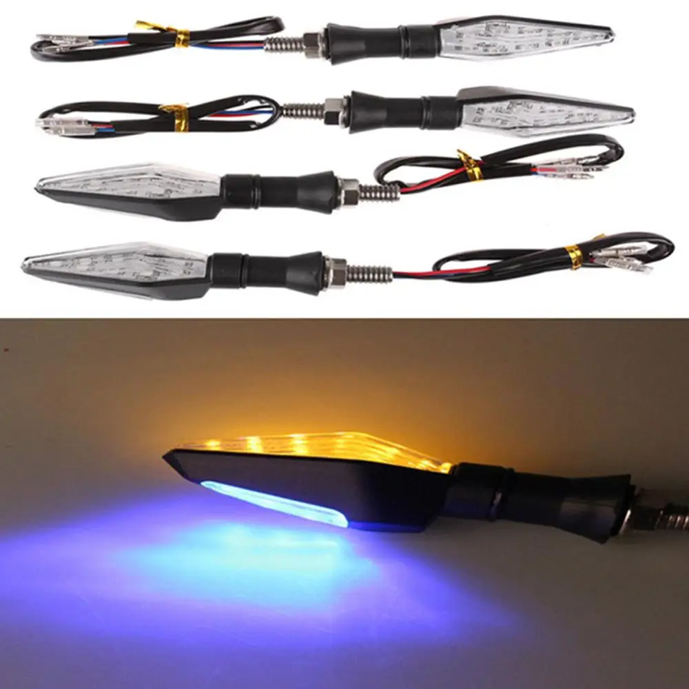 1PC Universal 12LED Amber+Blue Double Color Motorcycle Turn Signal Indicator Light Blinker for Motorcycle Motorbike Off Road