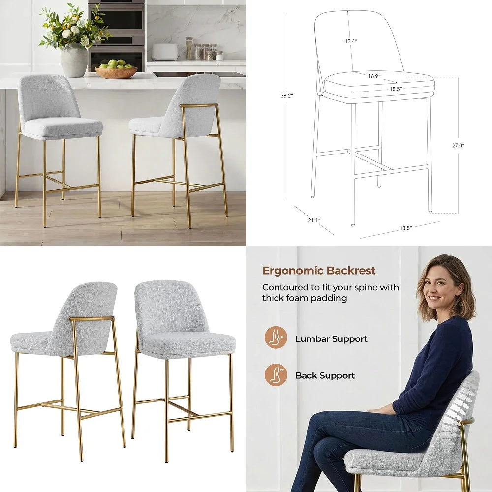 

Swivel Bar Stools Set of 4, Modern Counter Height Barstools with Backs, 26 Upholstered Linen Fabric High Chairs for Island Kitc