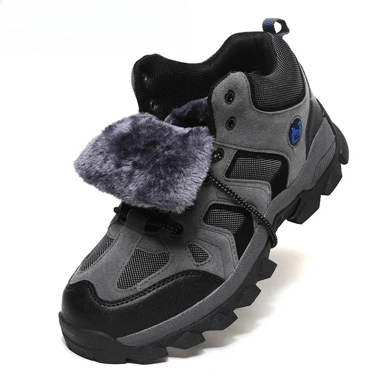 

Leather Men Boots Winter with Fur Super Warm Snow Boots Men Winter Work Casual Shoes Sneakers High Top Rubber Ankle Boots Female