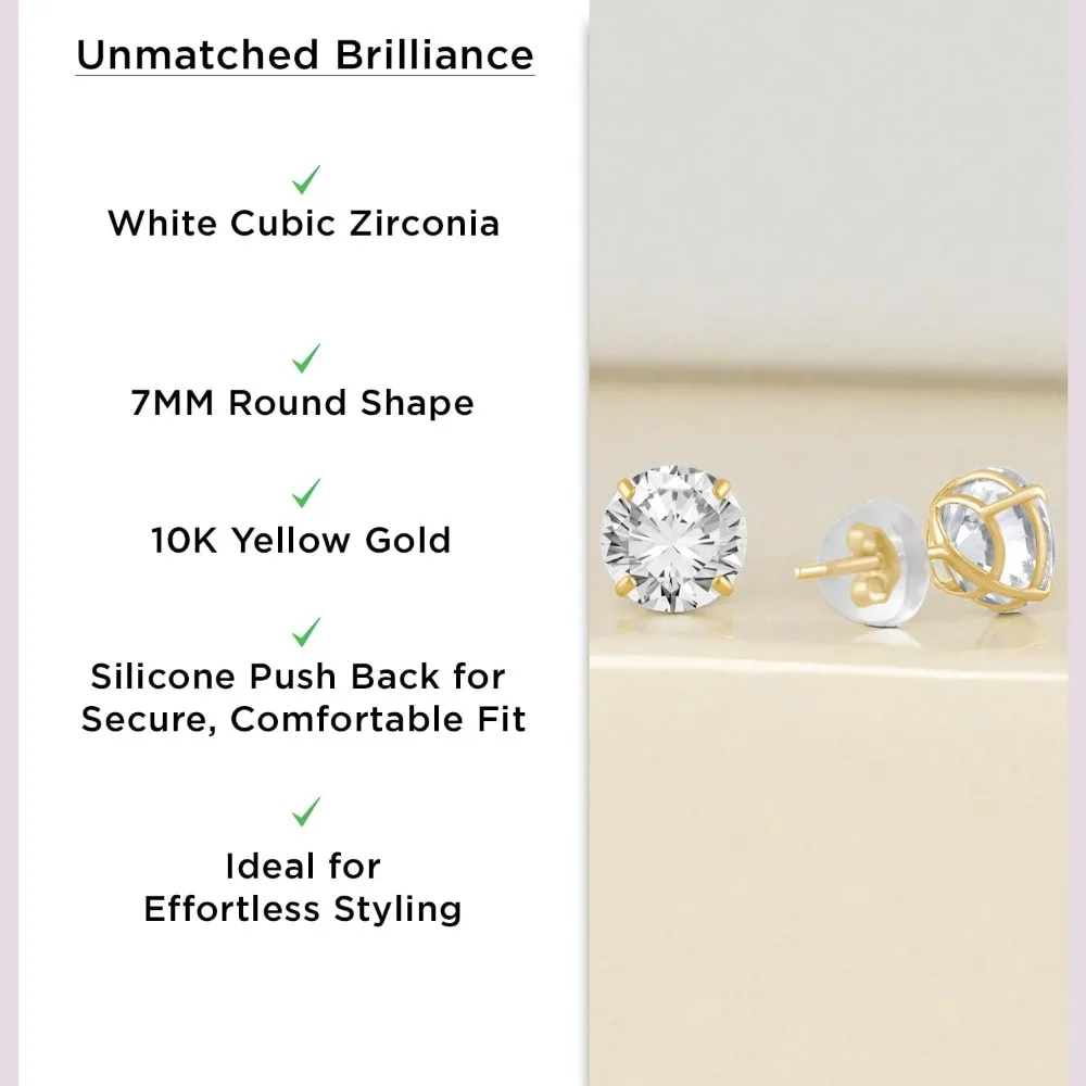 أقراط سوليتير نسائية من الذهب عيار 10 قيراط - ذهب أصفر أو أبيض، 5 مم 1 قيراط، 6.5 مم 2.0 قيراط، خيارات 7 مم 2.5 CTW