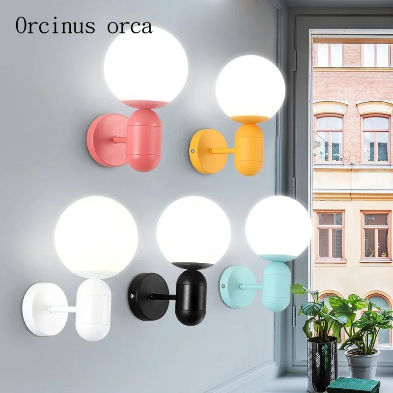 Nordic modern simple color LED wall lamp  corridor bedroom bedside lamp creative personality candy color wall lamp