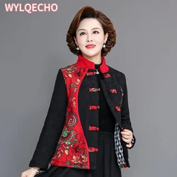 Chaqueta de algodón con estampado Retro para mujer, cárdigan de estilo chino tradicional, Tops de abrigo, ropa Oriental, moda cálida, otoño