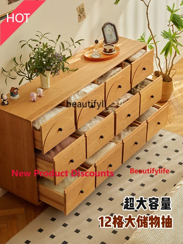 

MM45 Cherrywood Twelve Chest of Drawers Bedroom Tailstock Solid Wood Floor Sideboard Cabinet Storage Organizer Cabinet