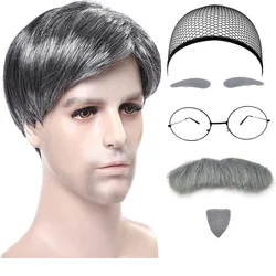 1 Set Hair Extensions Synthetic Hallowee Cosplay Old Man Wigs Breathable Head Cover Performance Dress Up Grandpa Wig Hat for Men