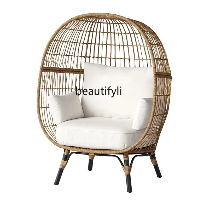 zqNordic Outdoor Balcony Rattan Bird Cage Couch Outdoor Leisure Terrace Lazy Bone Chair