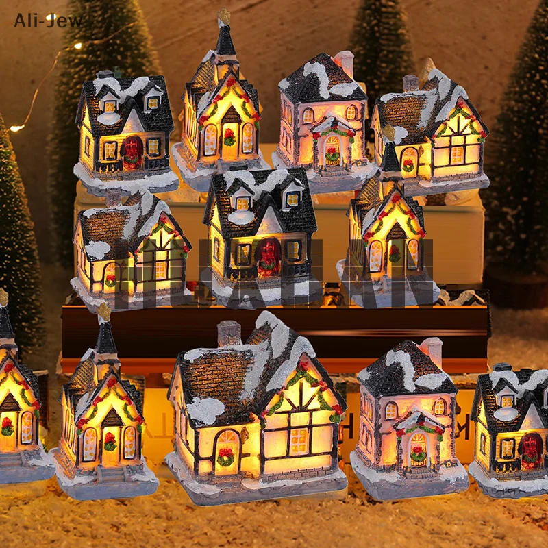 هدايا عيد الميلاد الصغيرة LED منازل قرية عيد الميلاد بناء عيد الميلاد الشتاء قرية المدينة المباني مجموعة ديكور غرفة المنزل الداخلي