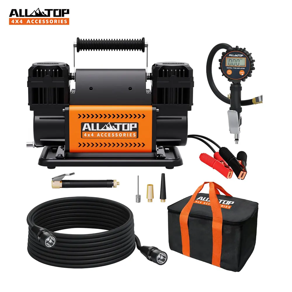 ALL-TOP Dual Cylinder Air Compressor with Digital Pressure Gauge Tire Inflator Kit good
