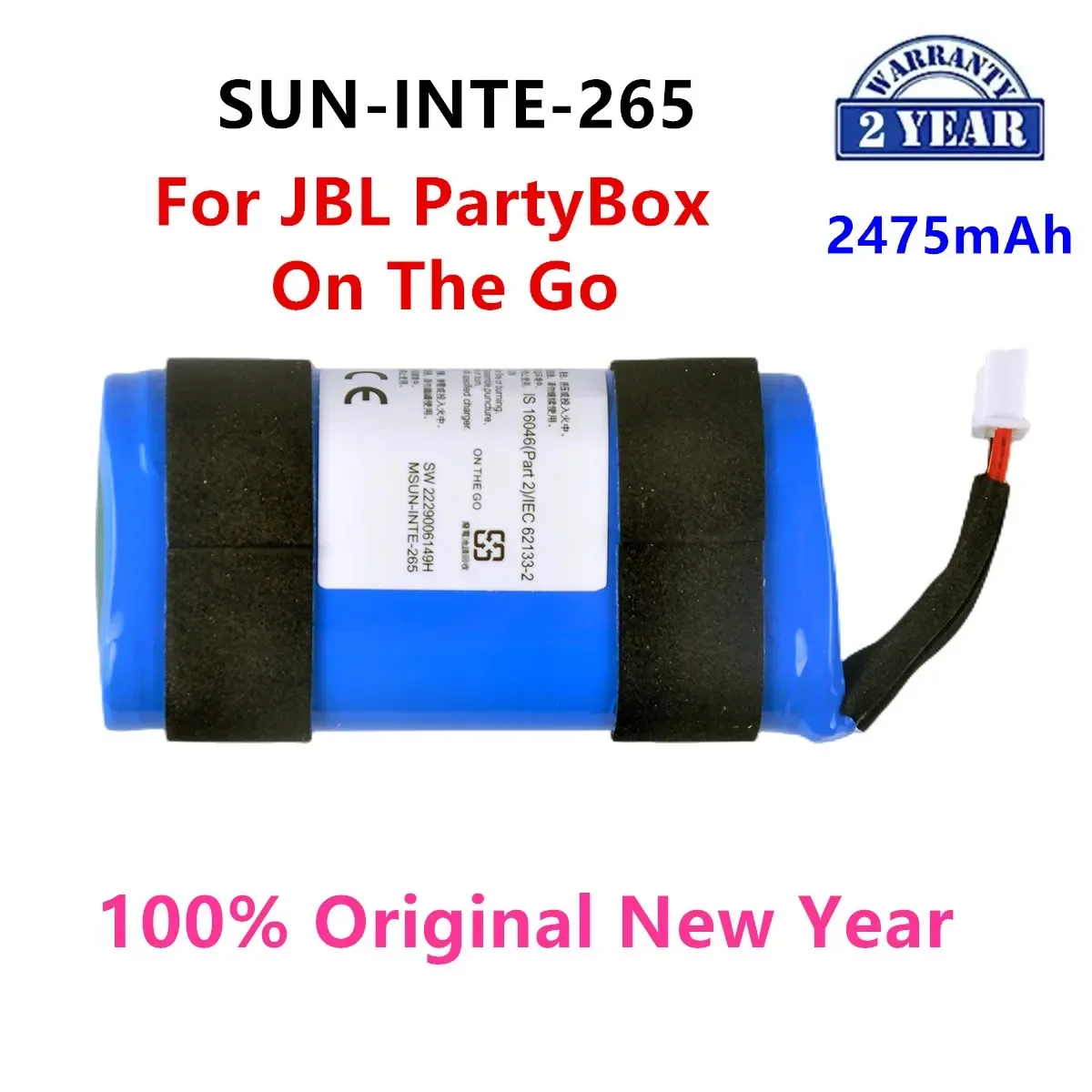 

Original SUN-INTE-265 2475mAh For JBL PartyBox On The Go/OnTheGo Bluetooth Wireless Speaker Replacement Battery .