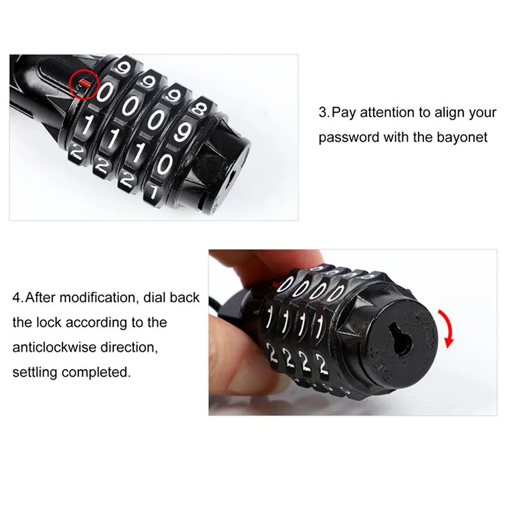 Motorcycle Helmet Lock Cable Black Tough Combination 4 Digit Password Anti-theft Security Rope Motorcycle Helmet Lock