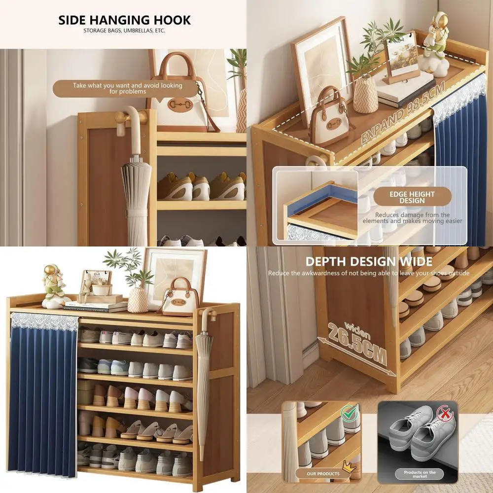 

6-Tier Bamboo Shoe Organizer with Cover, Holds 24 Pairs, for Entryway and Closet Storage