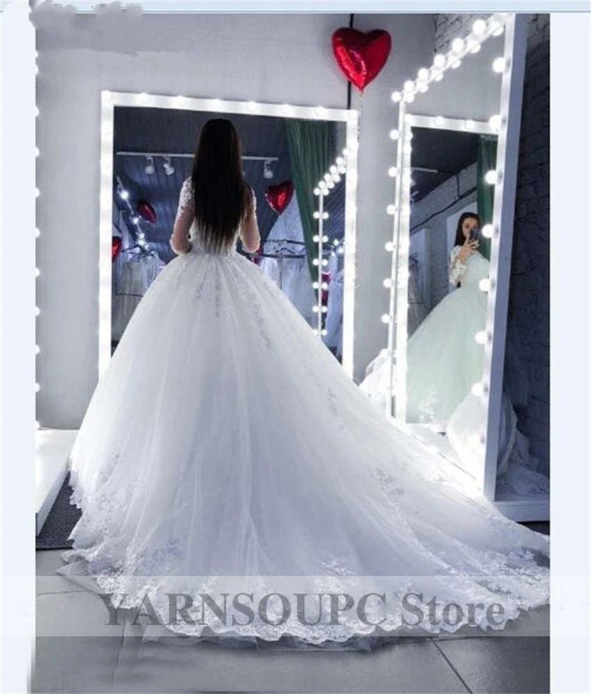 Vestido De novia de manga larga, traje De boda de lujo con apliques De encaje, talla grande