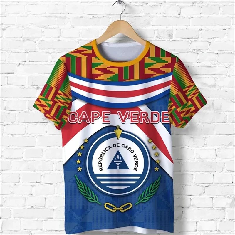 2024 Cape Verde Flag African Country T-shirt Hip Hop Men's Shirt Running Crewneck Fitness Short Sleeve Funny Tee Shirts Male GYM