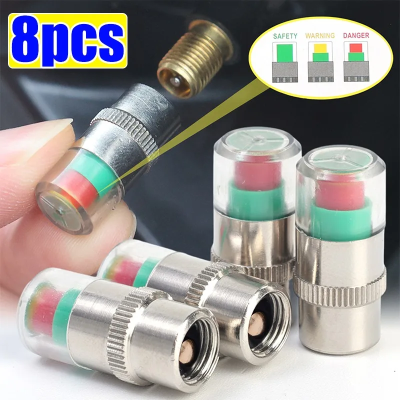 8~1Pcs Tire Pressure Indicator Car Tire Pressure Gauge Indicator Alert Monitoring Valve Cap Sensor Auto External Valve Detection