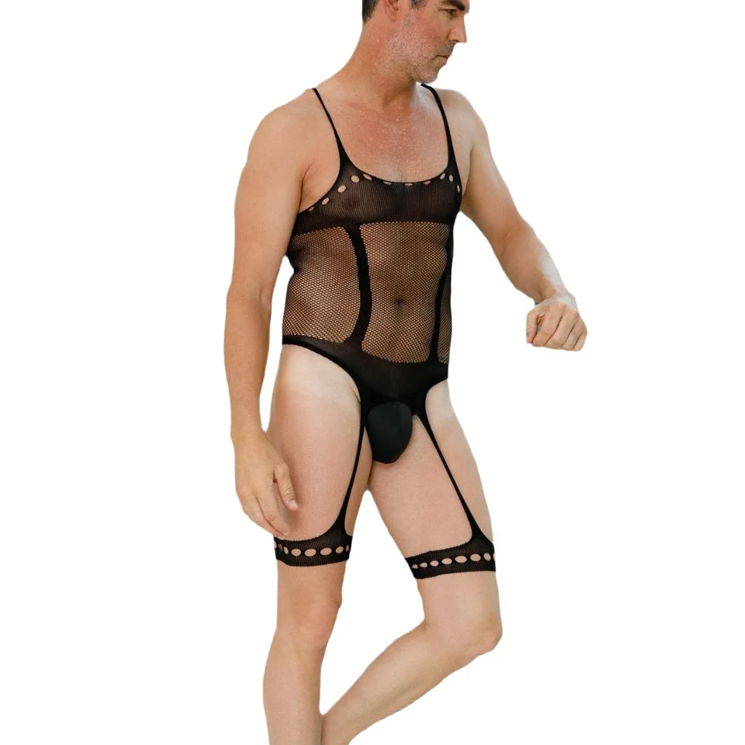 เสื้อผ้าตาข่ายเซ็กซี่ของผู้ชายแบบมีรูตาข่ายเซ็กซี่แบบชิ้นเดียว