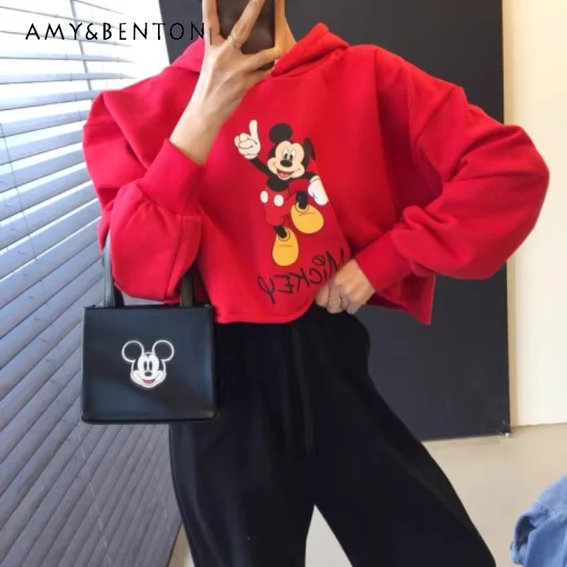 

2025 Autumn New Hooded Cotton Cartoon Sweatshirt Coat For Women Korean Style Loose Slimming Hoodies Fashion Printed Top Jacket