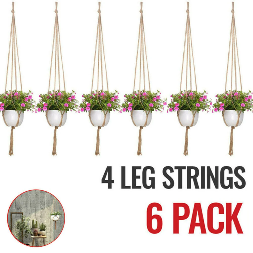 

6PCS Flower Pot Hemp Rope Hanging Net Straw Macrame Plant Hanger Flower Pot Garden Holder Legs Hanging Rope Basket Balcony Decor