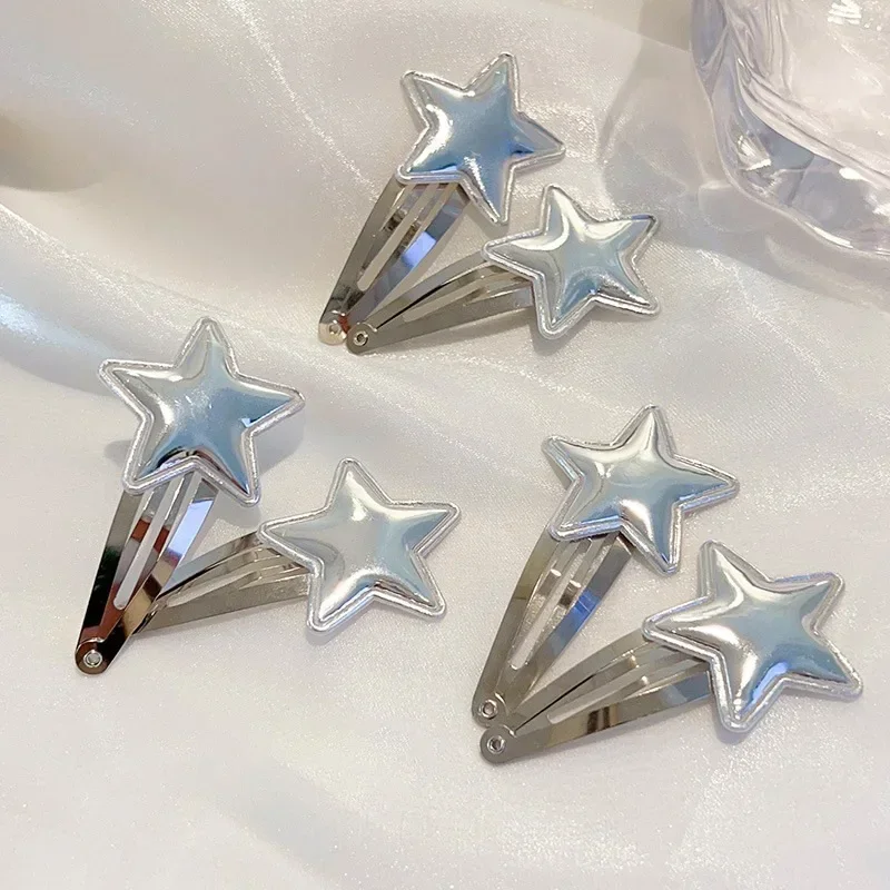 Korean Silver Star Hairpin Japanese Sweet Cool Girls Pentagram Snap Clips Y2k Hair Accessories for Women Kids Charm Headdress