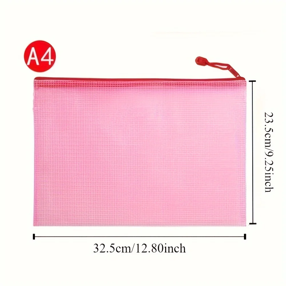 3 sacos do zíper da malha do cor aleatória dos pces a4, malotes transparentes do organizador do documento, sacos impermeáveis do armazenamento do arquivo para o escritório, escola