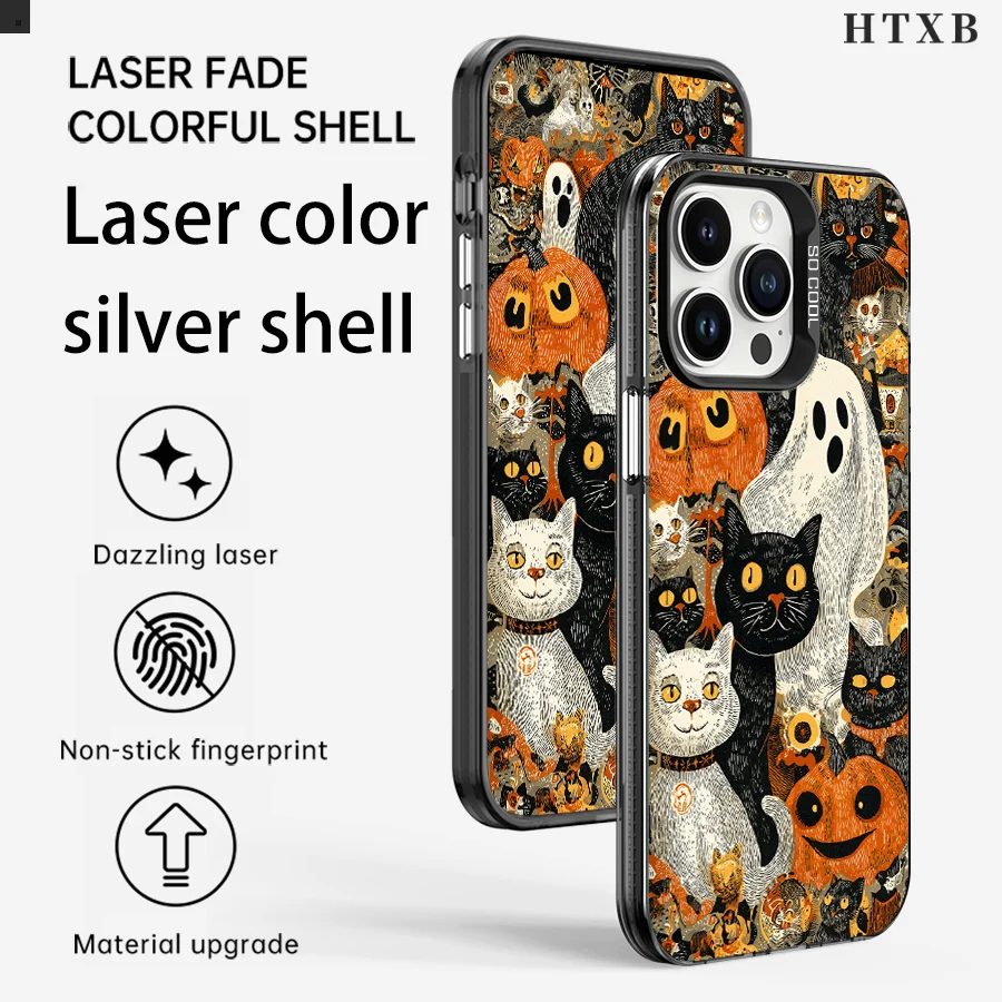 شاشة مليئة برسومات خطية للقطط والقرع حافظة هاتف لهاتف iPhone 17 إلى 11 Pro Max Plus #1