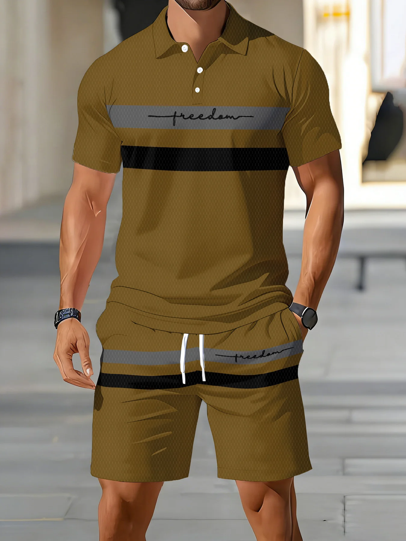 2026 Summer Men's Polo Shirt Set - 3D Printed Design Breathable Lightweight Comfortable Fashionable Outdoor Men's Clothing - view 5