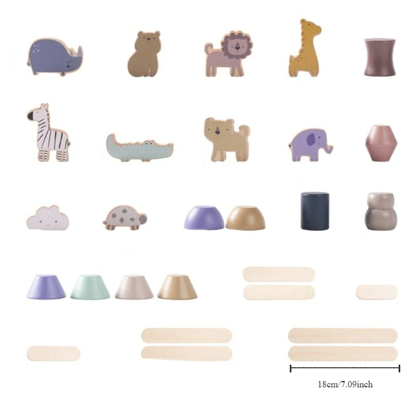 Montessori Wooden Animals Blocks Set Simulation Puzzle Animal Model Balance Interactive Stackable Animal Shape Stacking