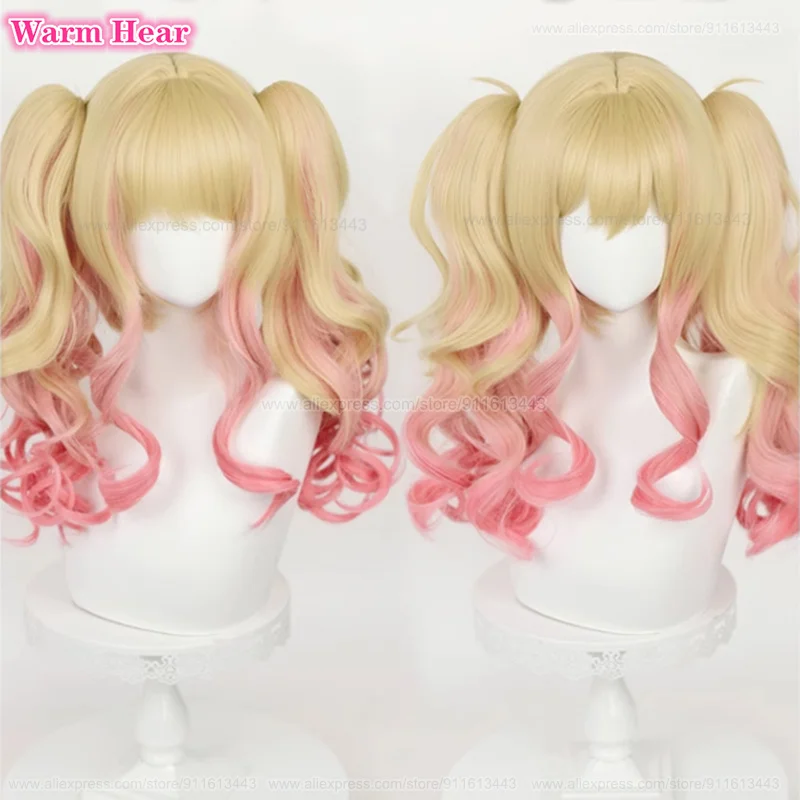 High Quality Synthetic Tenma Saki Cosplay Wig Anime 56cm Long Golden Pink Curly Hair Heat Resistant Hair Women Role Play Wigs