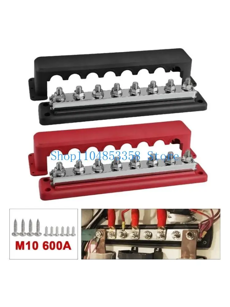 

652F 3/8" 8 Power Distribution Block Bus Bar with Cover 600A Electrical Terminals Block for Marine Boat RVs Car