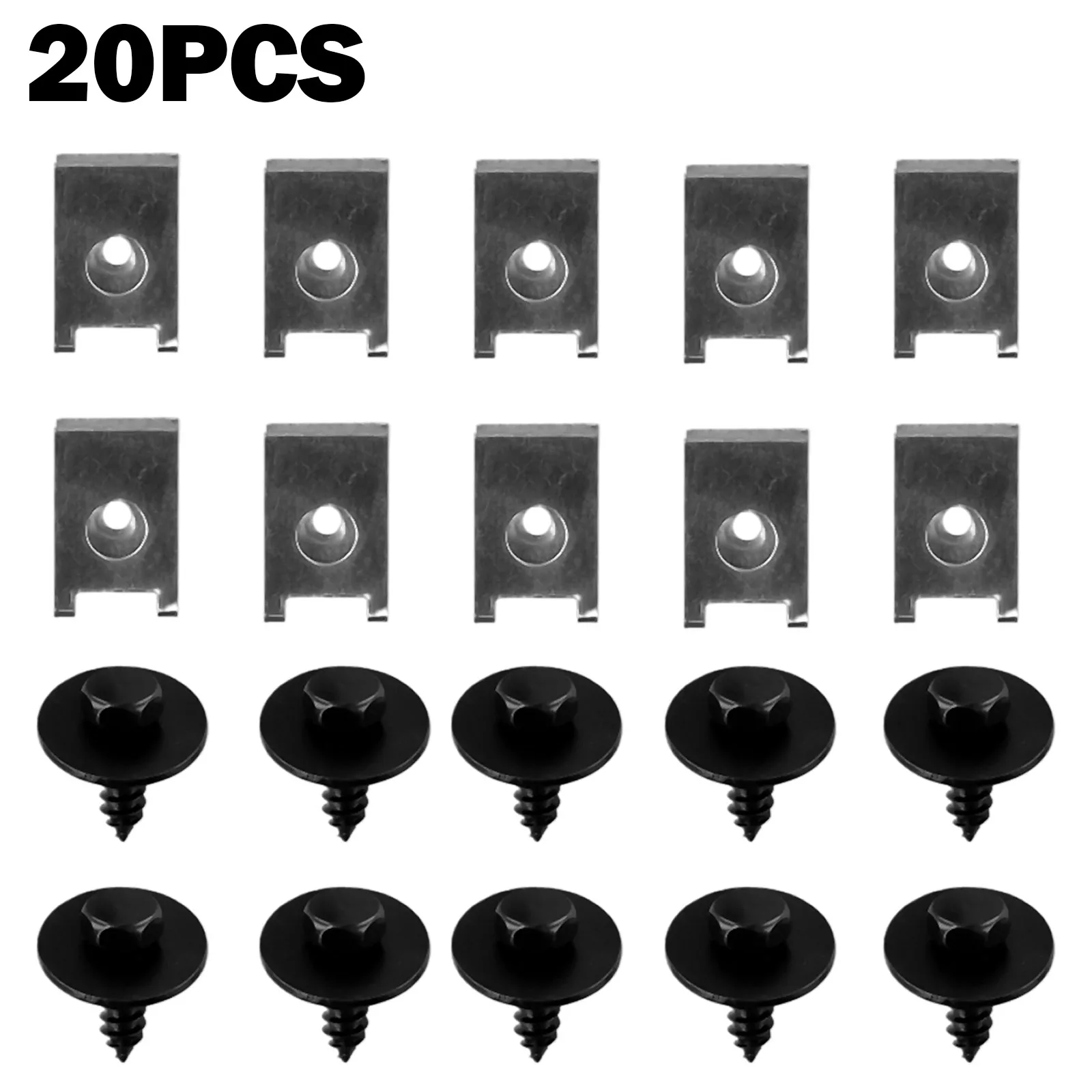 20pcs Car Hex Head Tapping Socket Bolt Screw Clips Under Tray Splash Guard For BMW Bumper Fender Black Rivet Car Fastener Clips