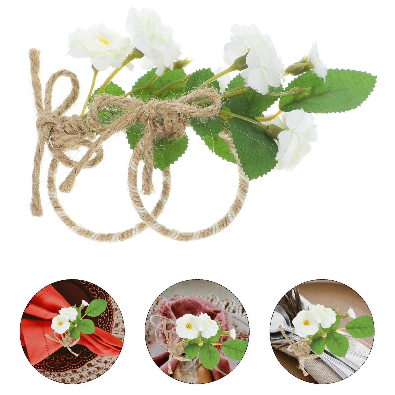 

2 Pcs Artificial Flower Napkin Buckle Floral Girl Ring Party Wedding Prom Set up Banquet