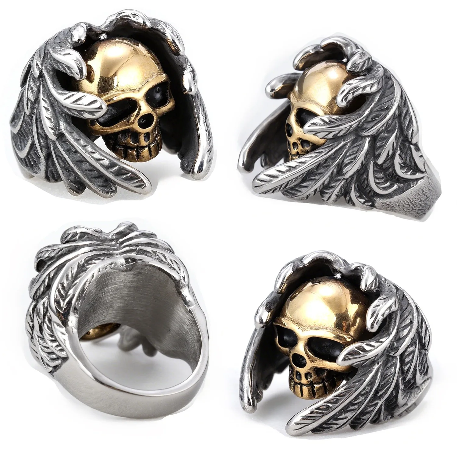 

Dark Style Wing & Skull Ring Retro Punk Design Two-tone Metal Unisex Index Ring Party Jewelry Gift