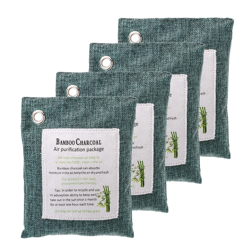 4Pack Bamboo Charcoal Activated Charcoal Bags Naturally Air Purifying Odor, Moisture - Kid and Pet-Friendly Deodorizers for