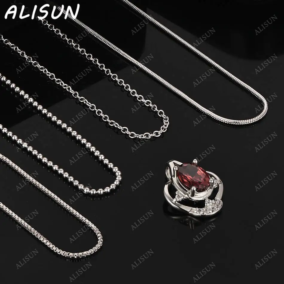

ALISUN 40-75cm 925 Sterling Silver Red Oval Zircon Pendant Necklace For Women Men Creativity Gift All-match Party And Daily Wear