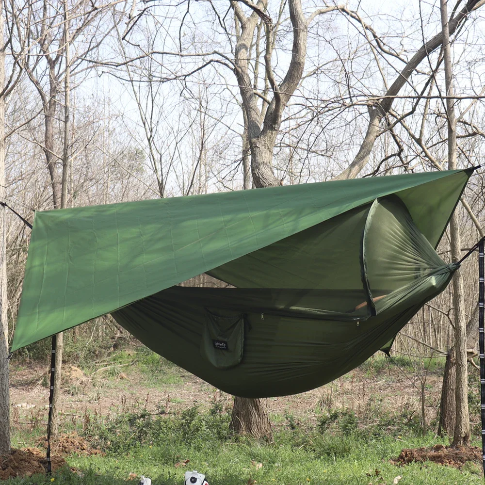 

260x140cm Outdoor Doppel Camping Hängematte Mit Moskito Netz Und Regen Fliegen Plane Leichte Fallschirm Hängematten Für Reise Wa