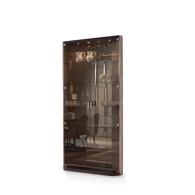 

Solid wood bar wine cabinet luxury villa home designer modern high-end leather wine rack display cabinet