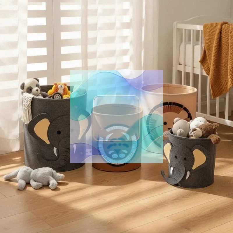 Cute Cartoon Animal Felt Storage Basket Large Capacity Foldable Laundry Hamper for Gym Sportswear Storage