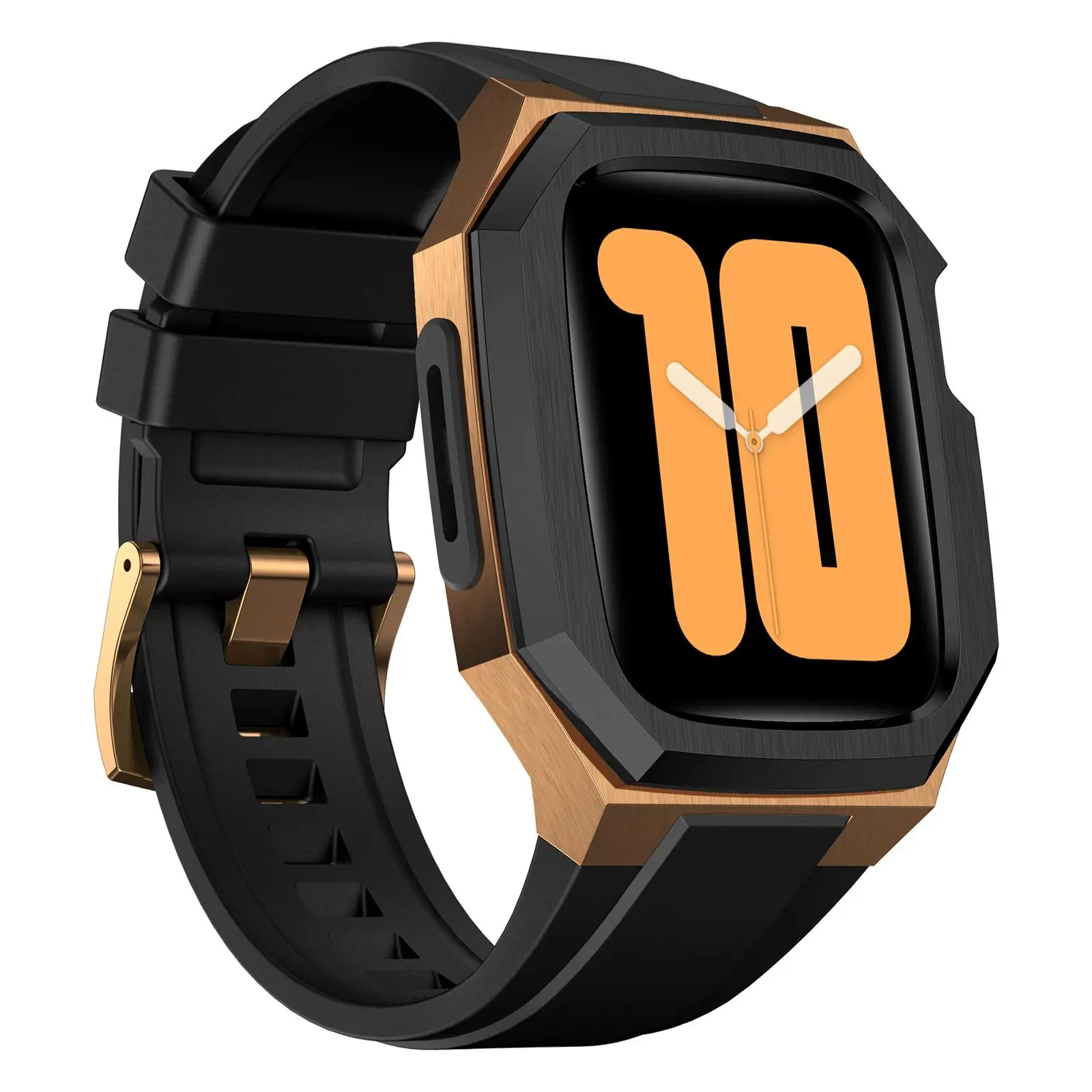 For Apple Watch Series SE / 6 / 5 / 4 44mm Stainless Steel Protective Case Integrated Fluororubber Watch Band(Black Rose)