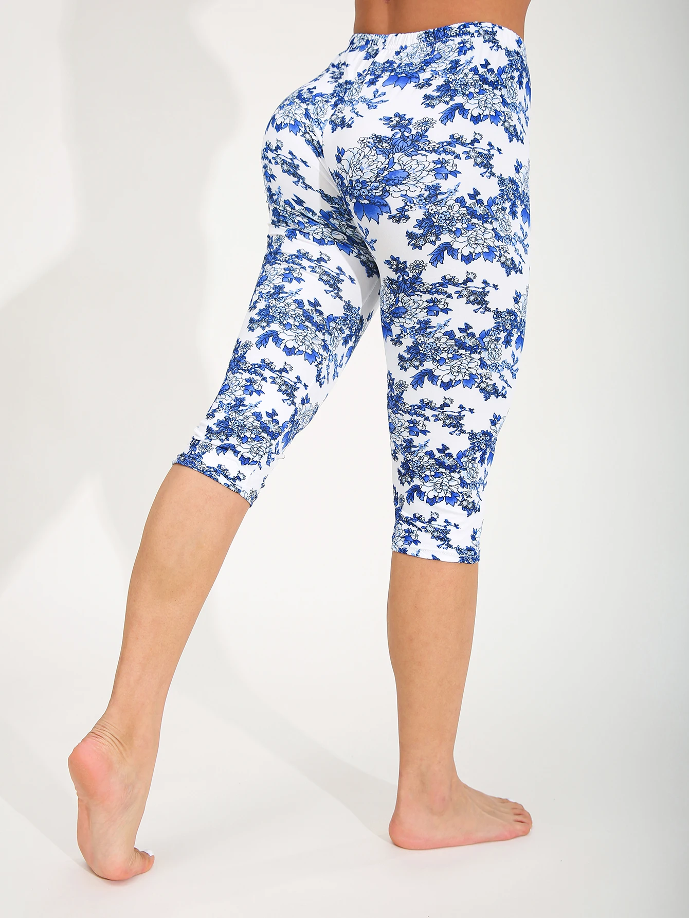 Fashionable Legging Blue White Peony Sports - Image 2