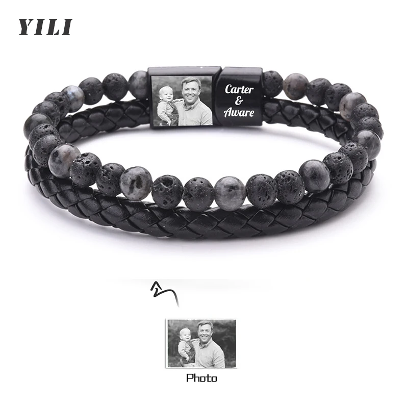 

Personalized Photo Bracelets for Men Custom Name Text Engraved Magnet Bracelets Personalized Gift for Dad Boyfriend Birthday