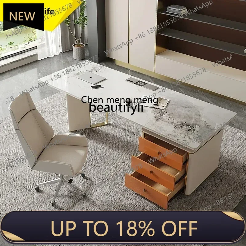 

P178 Italian Minimalist Style Rock Board Home Office Desk Study Light Luxury Modern Computer Desk Beauty Salon Consultation Desk